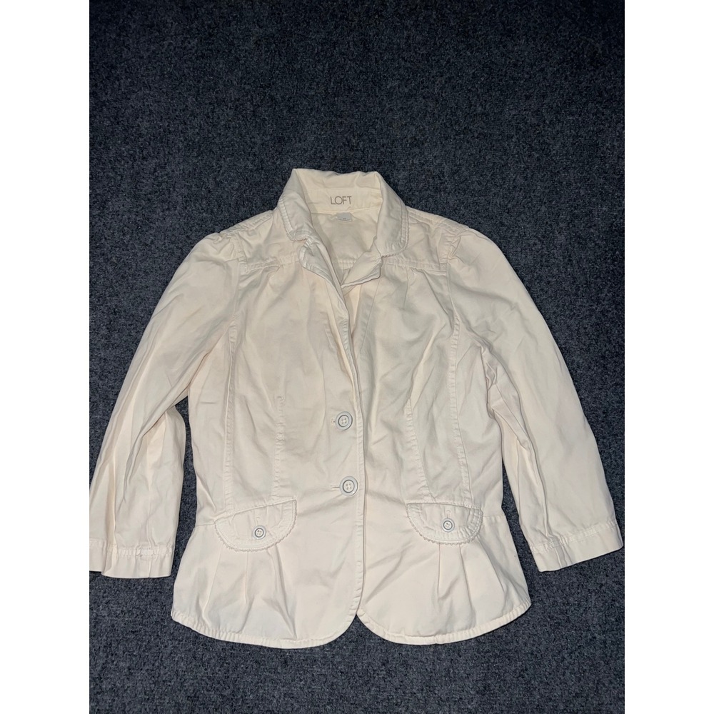 Loft Cream Cotton Blend Peplum Jacket Size XS Three-Quarter Sleeve Blazer